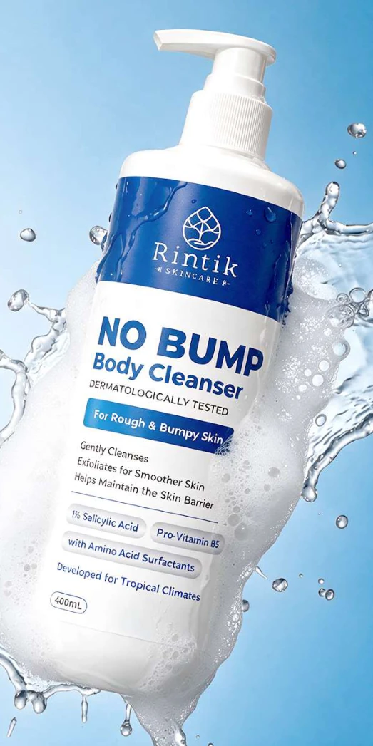 Botol Rintik No Bump Body Cleanser dengan percikan air